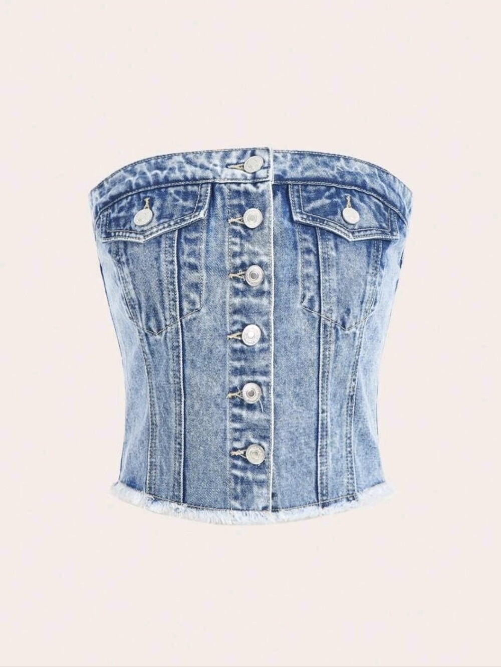 Denim Strapless Button-Front Corset Top - Light Blue